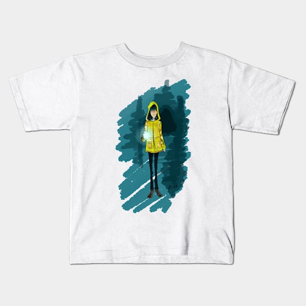 Boy in the woods Kids T-Shirt by mervy